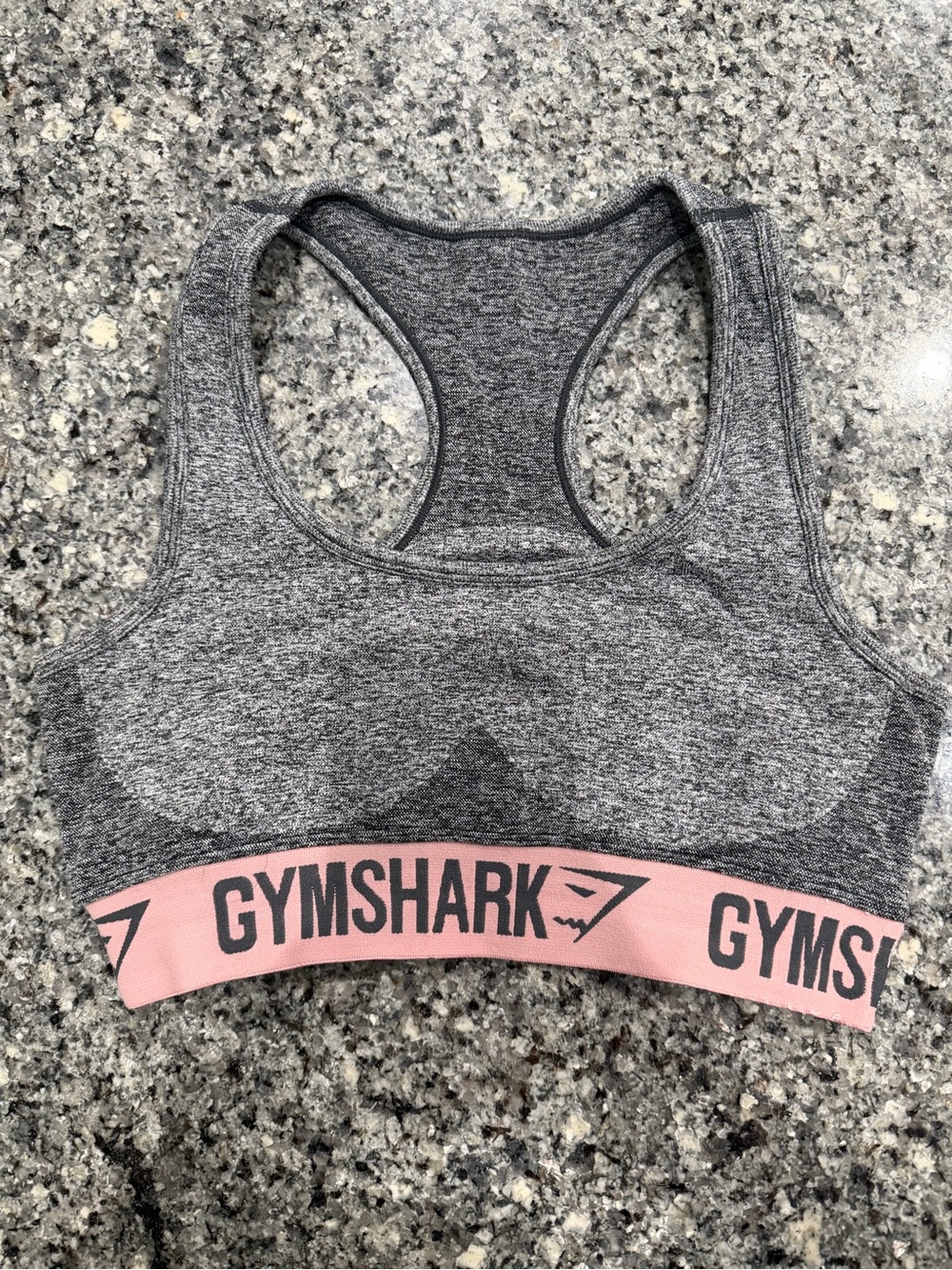 Gymshark Grey Seamless Racerback Sports Bra with Pink Logo Band